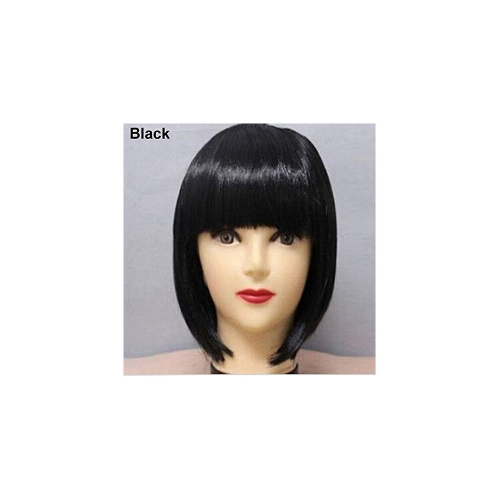 Unisex Black Short Bob Wig For Women Straight Synthetic Hair 30Cm Realistic Texture Cosplay Party