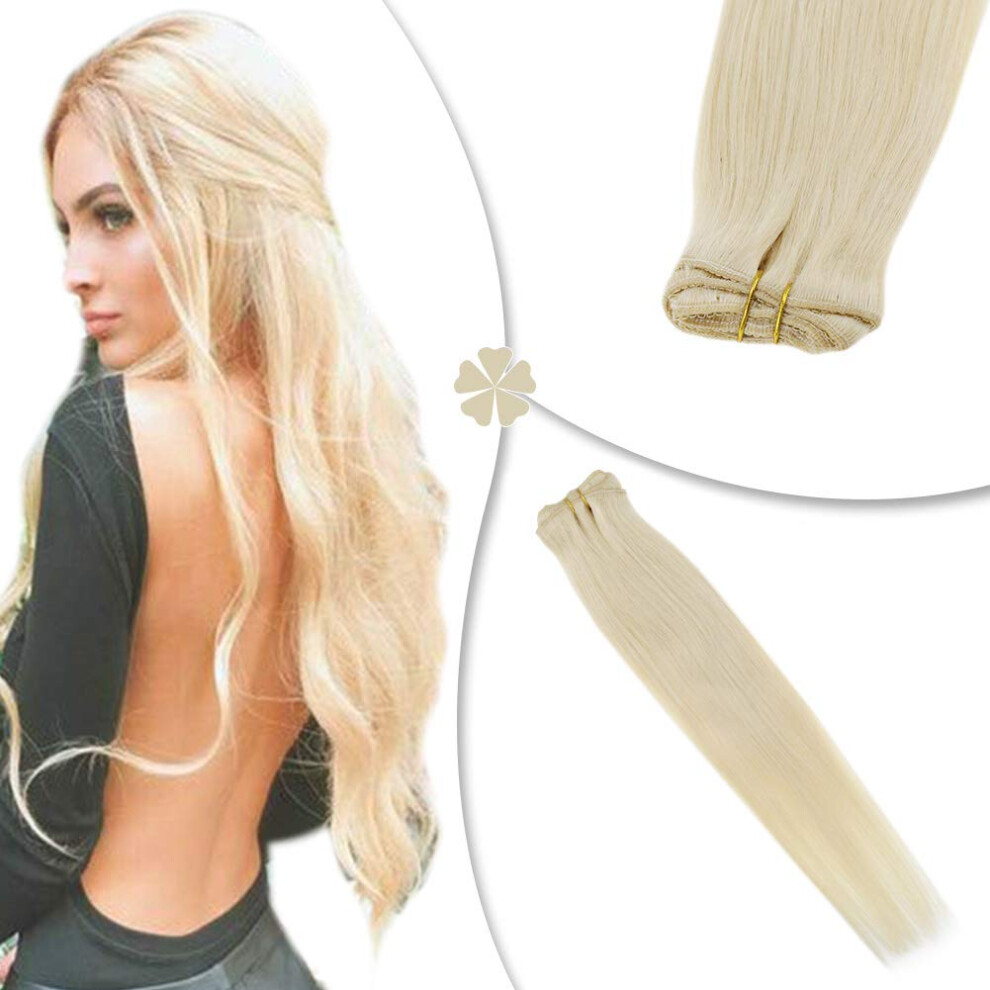 Unisex Hetto Clip In Human Hair Extensions 18 Inch 613 Bleach Blonde Double Weft For Instant Length