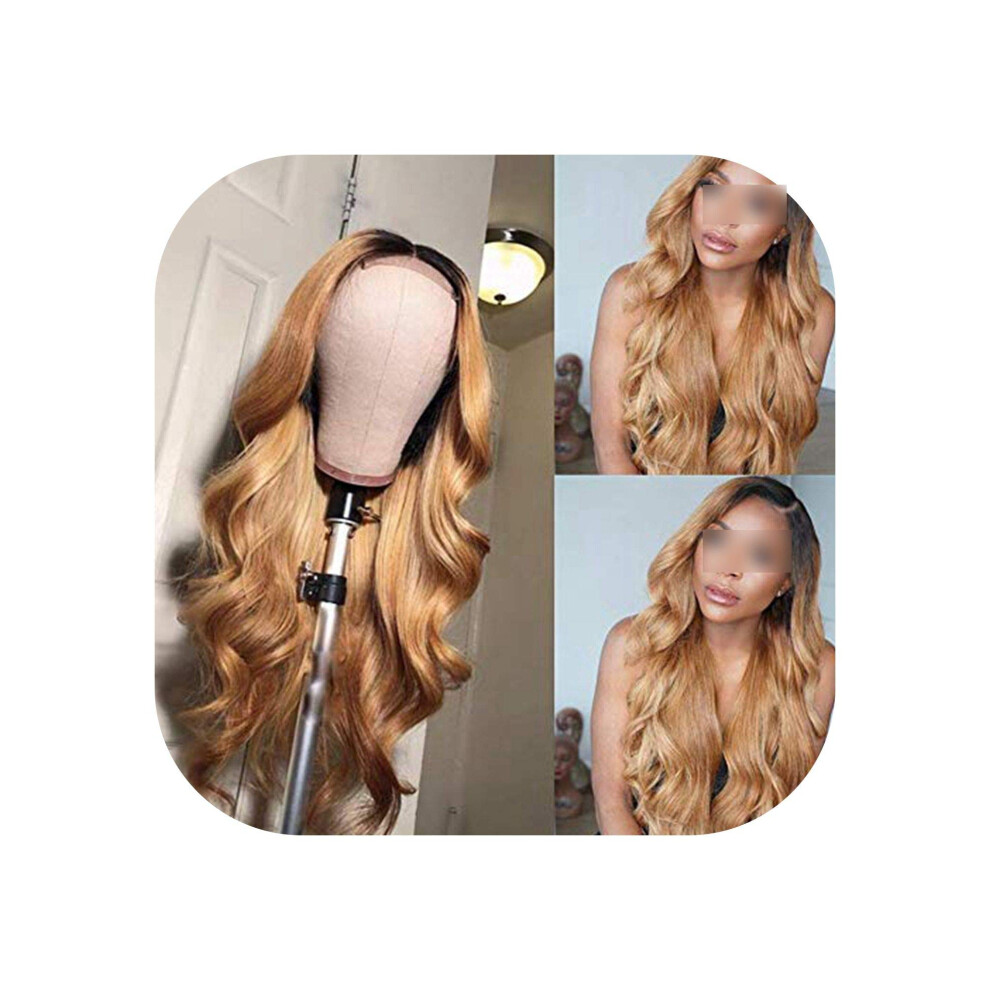 Long Loose Wave Brazilian Remy Lace Front Wig Ombre T1B/27 Human Hair Pre Plucked Baby Hair 8'