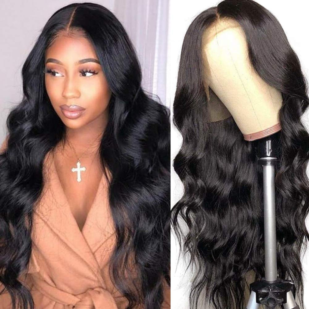 Unisex 13X6 Body Wave Human Hair Lace Front Wig 150% Density Brazilian Remy With Baby Hair 24In 1B