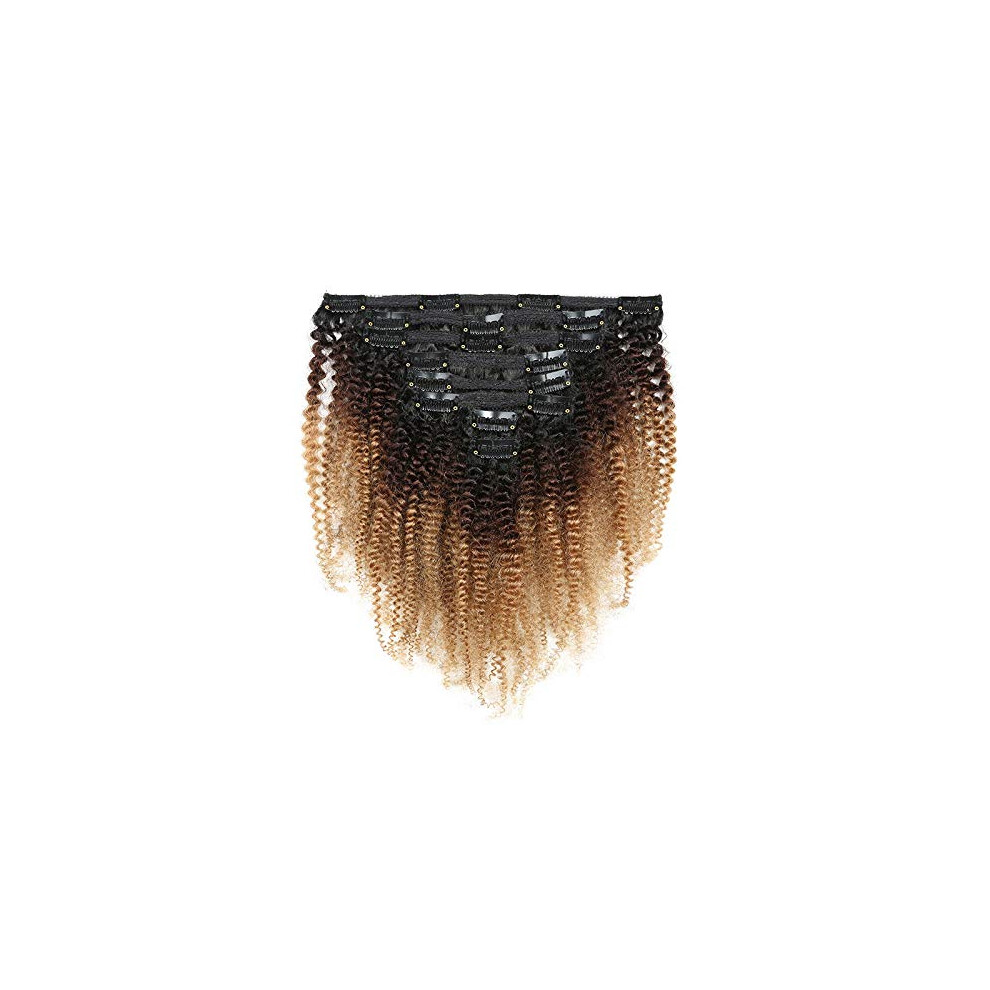 Unisex Black Afro Kinky Curly Clip In Human Hair Extensions 18 Inch Ombre 1B/4/27 For Women 120G