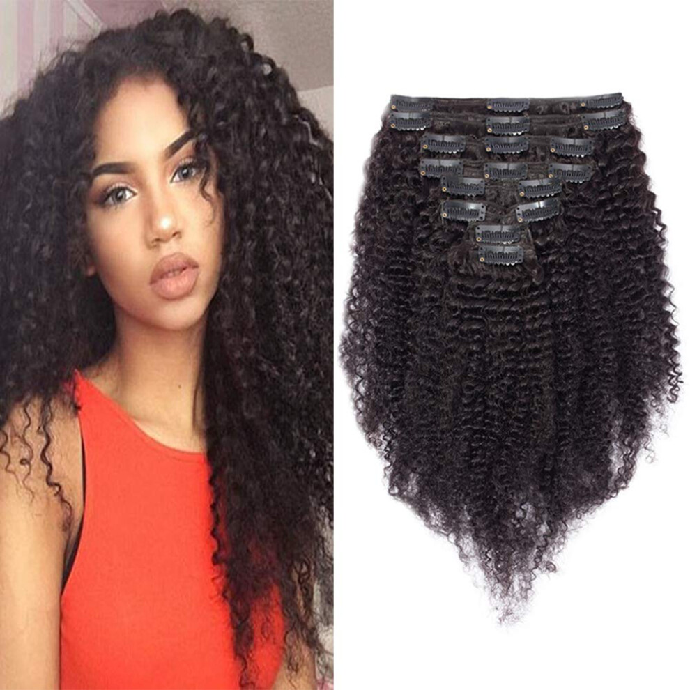 Unisex Black Kinky Curly Clip In Hair Extensions Human Hair 14 Inch Double Weft Afro 3B 3C For Women
