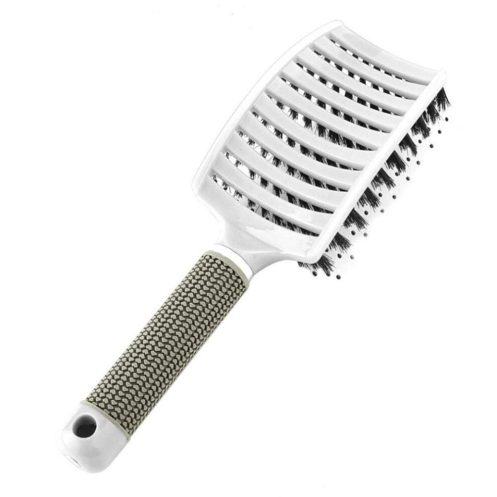 Pink Salon Hair Brush with Rubber Grip, Detangling Comb for Curly and Long Hair