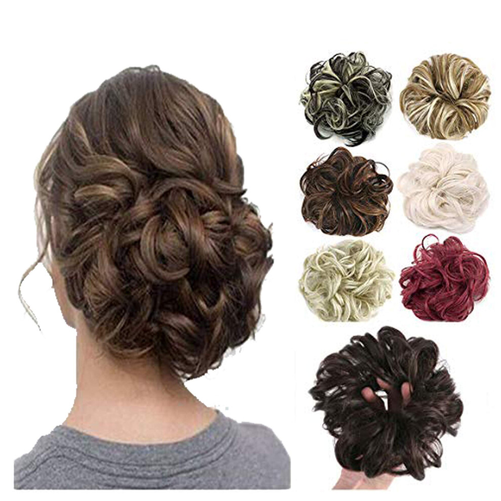 Unisex Hair Bun Extension Synthetic Chignon Hairpiece With Elastic Tie For Messy Ponytail Updo