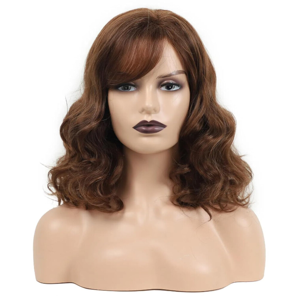 Unisex Brown Wigs Female Oblique Bangs Short Curls Fluffy Natural Curls High Temperature Silk Wig Head Covering