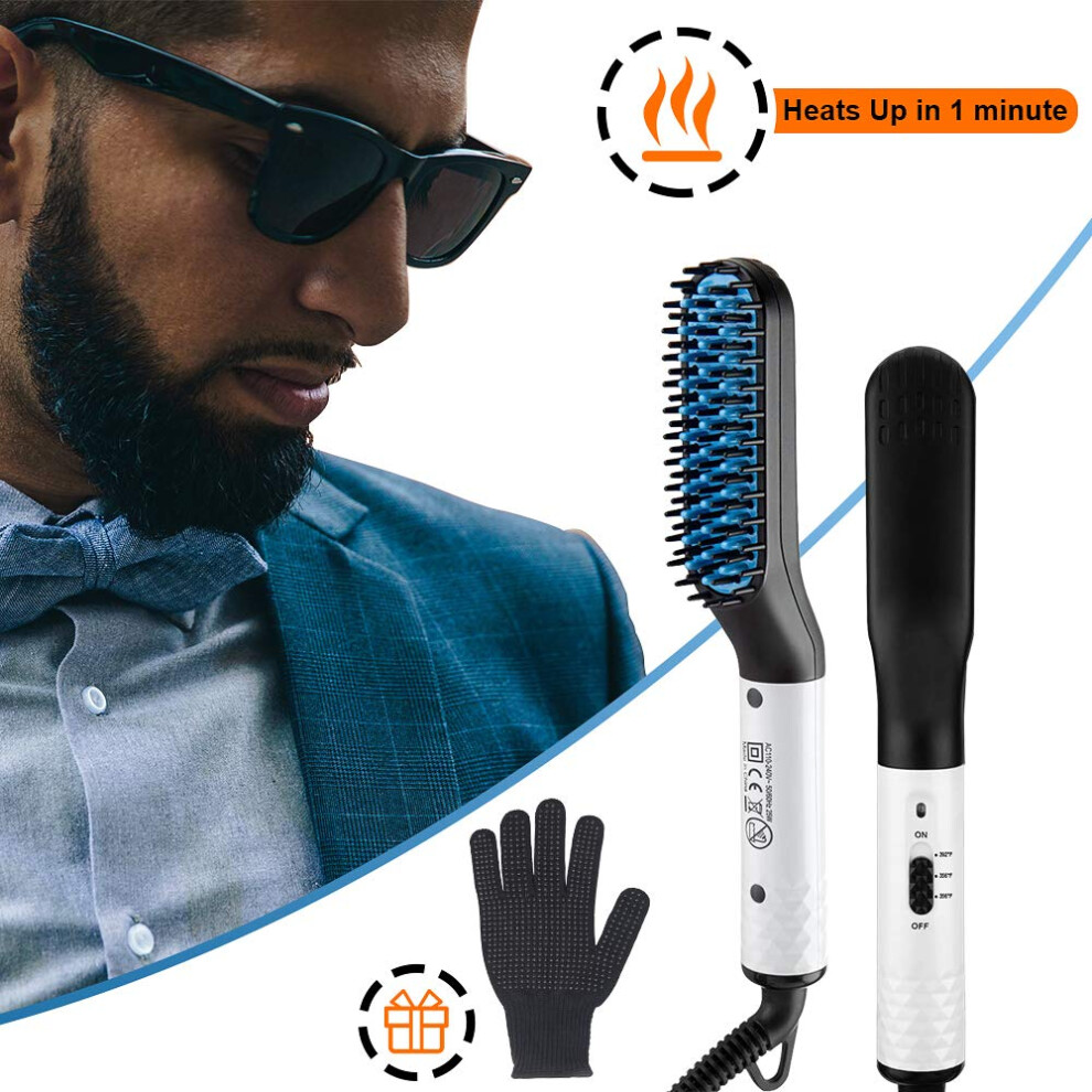 Beard Straightener for Men with Fast HeatUp, Dual Temperature Settings and 360 Swivel Cord