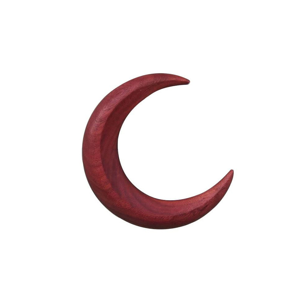 Unisex Red Wooden Hair Stick With Crescent Moon Design, Hand Carved Hair Fork For Thick Hair, Large
