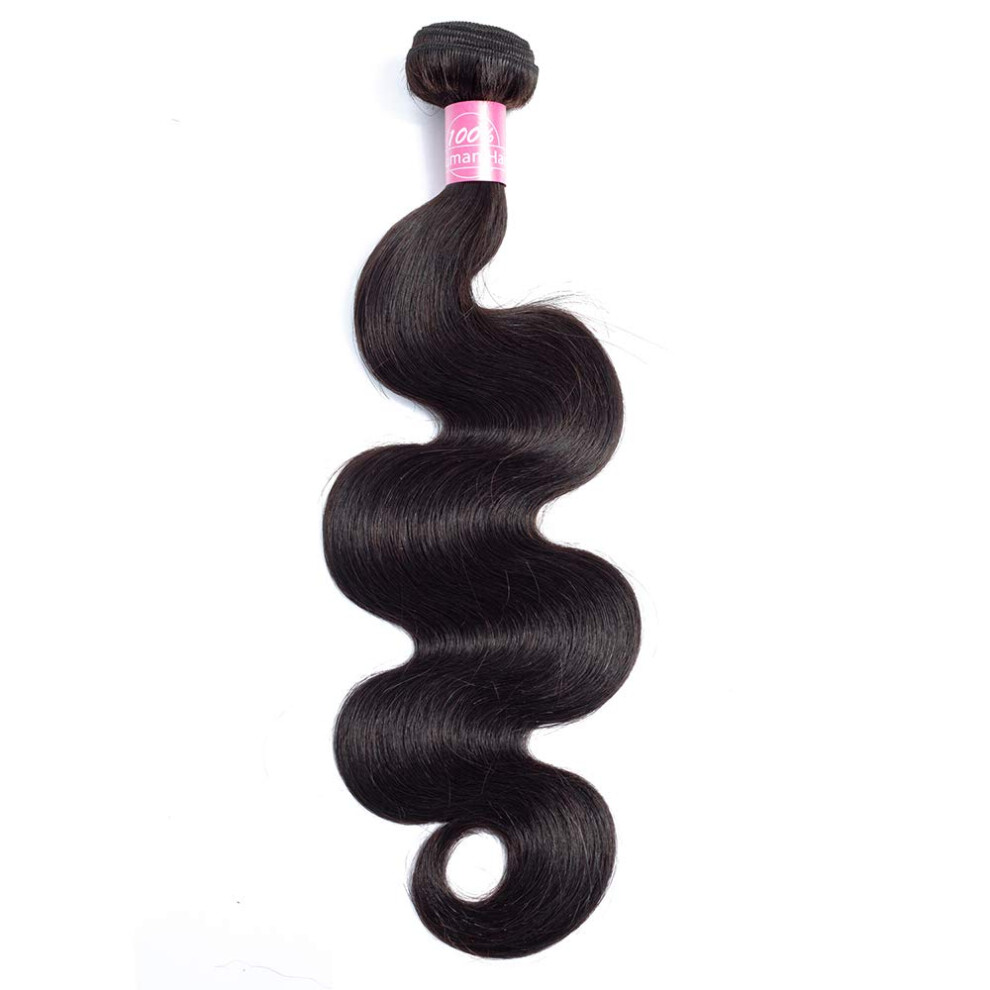 Unisex Black Brazilian Body Wave Virgin Human Hair Bundle 14 Inch Natural 10A Unprocessed With Lace Closure