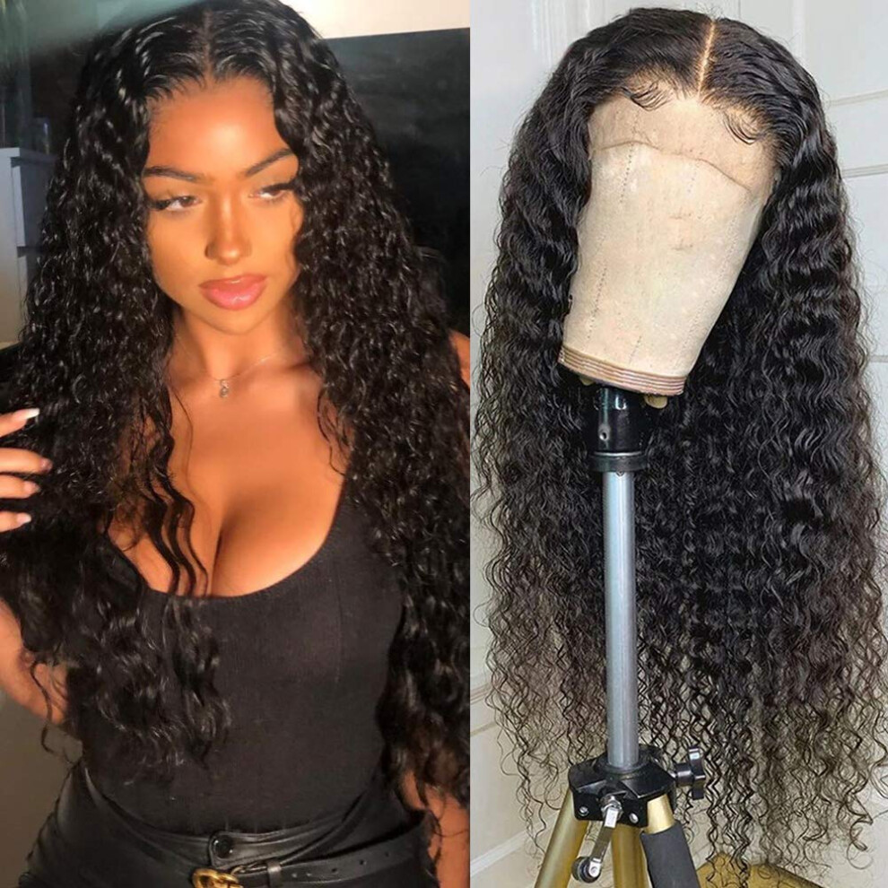 Unisex Human Hair Lace Front Wig Deep Wave Pre Plucked 130% Density Brazilian Virgin Hair For Women
