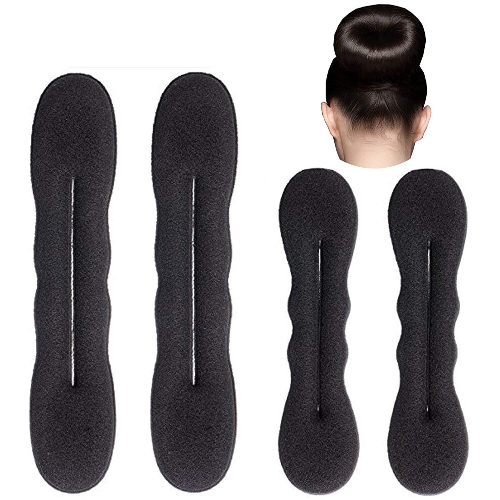 Hair Bun Maker and Bun Shaper Set, Heatless Styling, Volume Boost, Dual Size, Black, Reusable