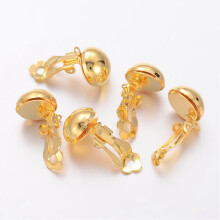 10 Stück Ohrclip-Rohlinge aus goldfarbenem Messing für nicht durchstochene Ohren, 19 x 12 x 11 mm, Loch: 3 mm, zum Selbermachen