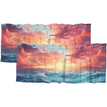 Strandgordijnen/valances 54x18 inch, 2 panelen, passend bij oceaan, zonsondergang, zeegolven, zomer, natuur voor woonkamer en keuken