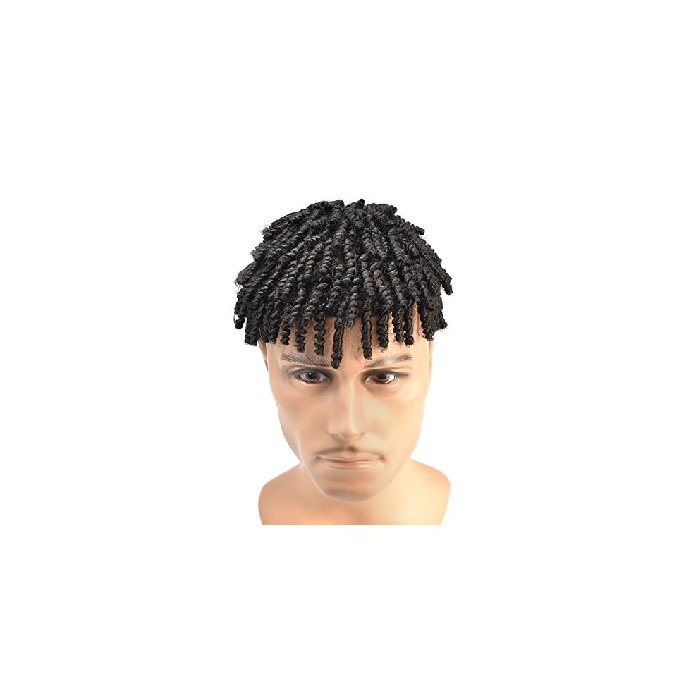 Unisex Black Mens Afro Kinky Wig Human Hair Toupee For Men 8X10 Poly Skin 6Mm Curl Jet Hairpiece