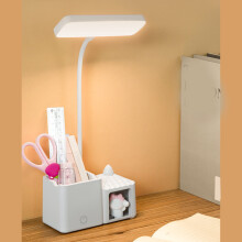 Luminária de mesa LED com suporte para caneta e celular, recarregável via USB, compatível com uso doméstico/escolar, 3 modos de iluminação,