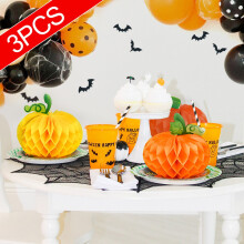 Donemore Kürbisdekorationen für Halloween-Partys | Orangefarbene und gelbe Papierwaben-Kürbisse | für die Haustür, Tischdeko für Thanksgiving