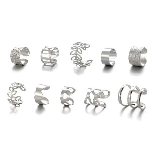 Ψεύτικο Piercing Helix, 10 τεμάχια σκουλαρίκια-κρίκος χωρίς τρύπα, ασημί