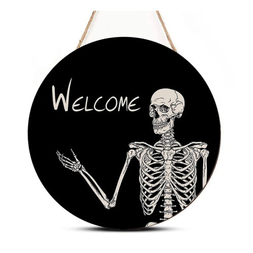 SUSUchens Πινακίδα Πόρτας για Halloween Ξύλινο Κρεμαστό Κρανίο Χειροποίητη Διακόσμηση