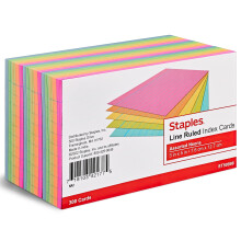 Kartotéční lístky Staples s linkami 3" x 5" v různých neonových barvách, 300 ks v balení (50998) TR50998