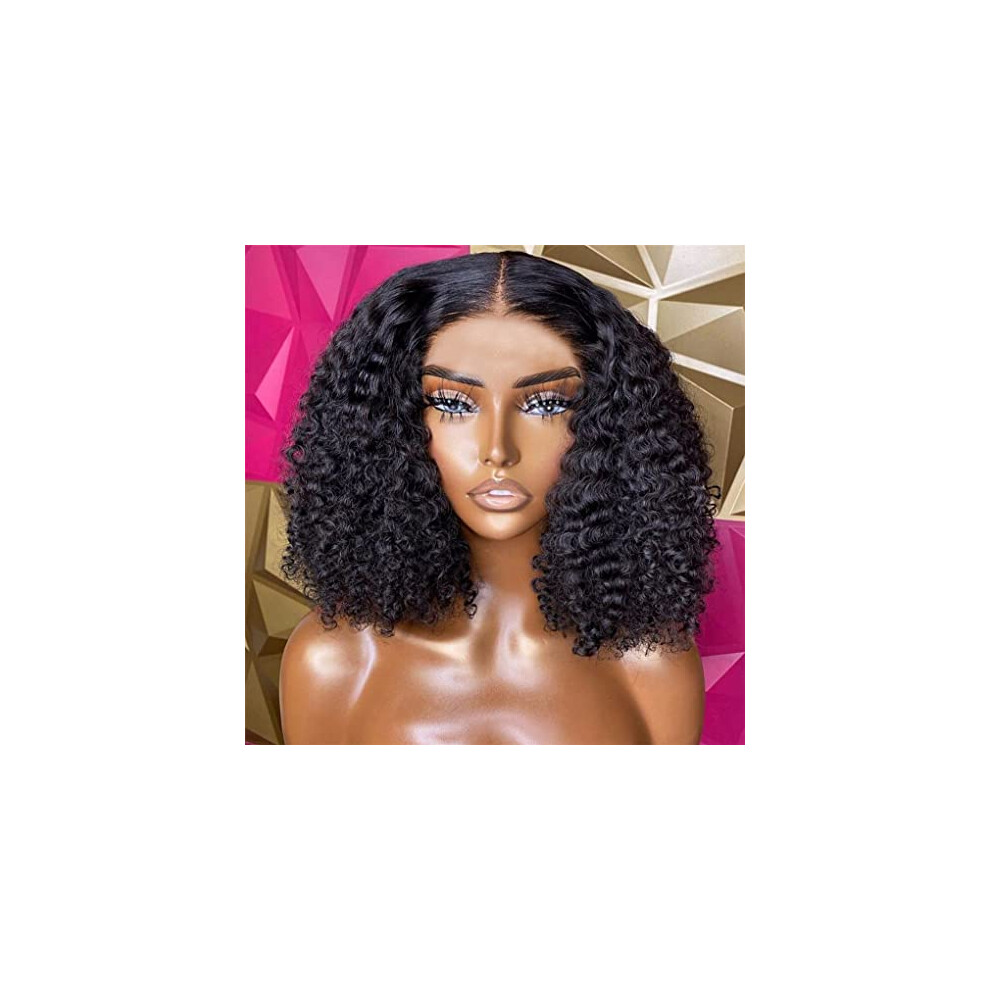 Unisex Human Hair Lace Front Curly Bob Wig 13X4 Transparent Brazilian 14 Inch 180 Density For Women