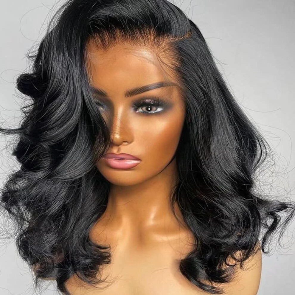 13x4 HD Lace Front Human Hair Wig, 180% Density Short Brazilian Body Wave Bob, Pre Plucked Hairline