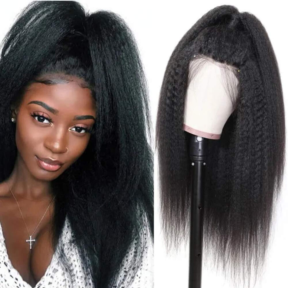 Unisex Human Hair Lace Front Wig 360 Lace Frontal Kinky Straight Brazilian Virgin Remy Pre Plucked 150% Density 14Inch
