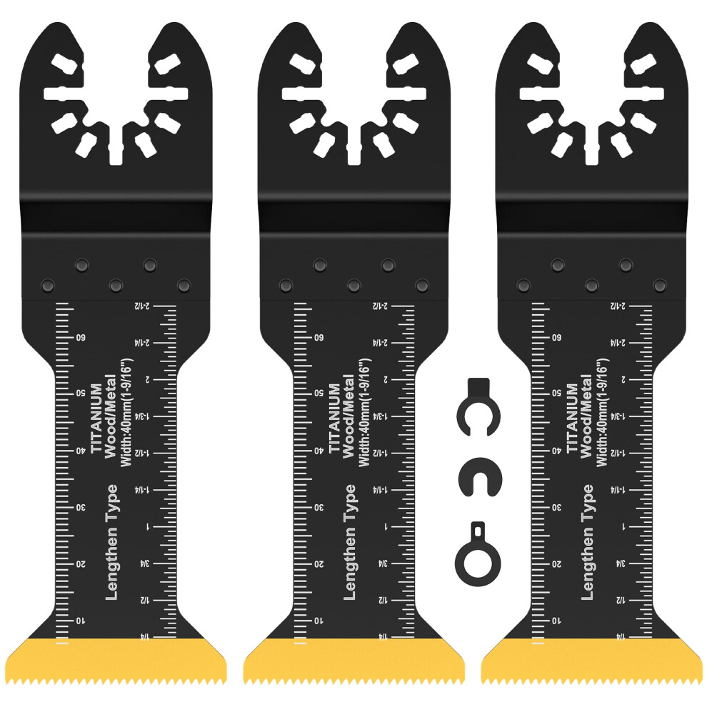 Fuygrcj 3Pcs Titanium Bi-Metal Oscillating Saw Blades, Compatible With Multitool, Universal Cutting Blades For Wood With 3 Spacer Adapters 9482828974700