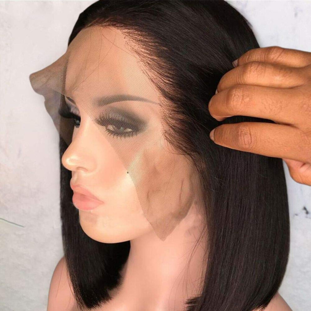 Unisex Human Hair Lace Front Wig Glueless Full Lace Bob Pre Plucked Brazilian Virgin Hair 14'