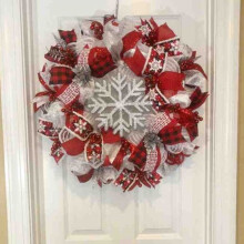 Guirlanda de Natal de 40 cm com flocos de neve, frutinhas vermelhas e pinhas, suporte para vela para decoração de armário de cozinha, compatível