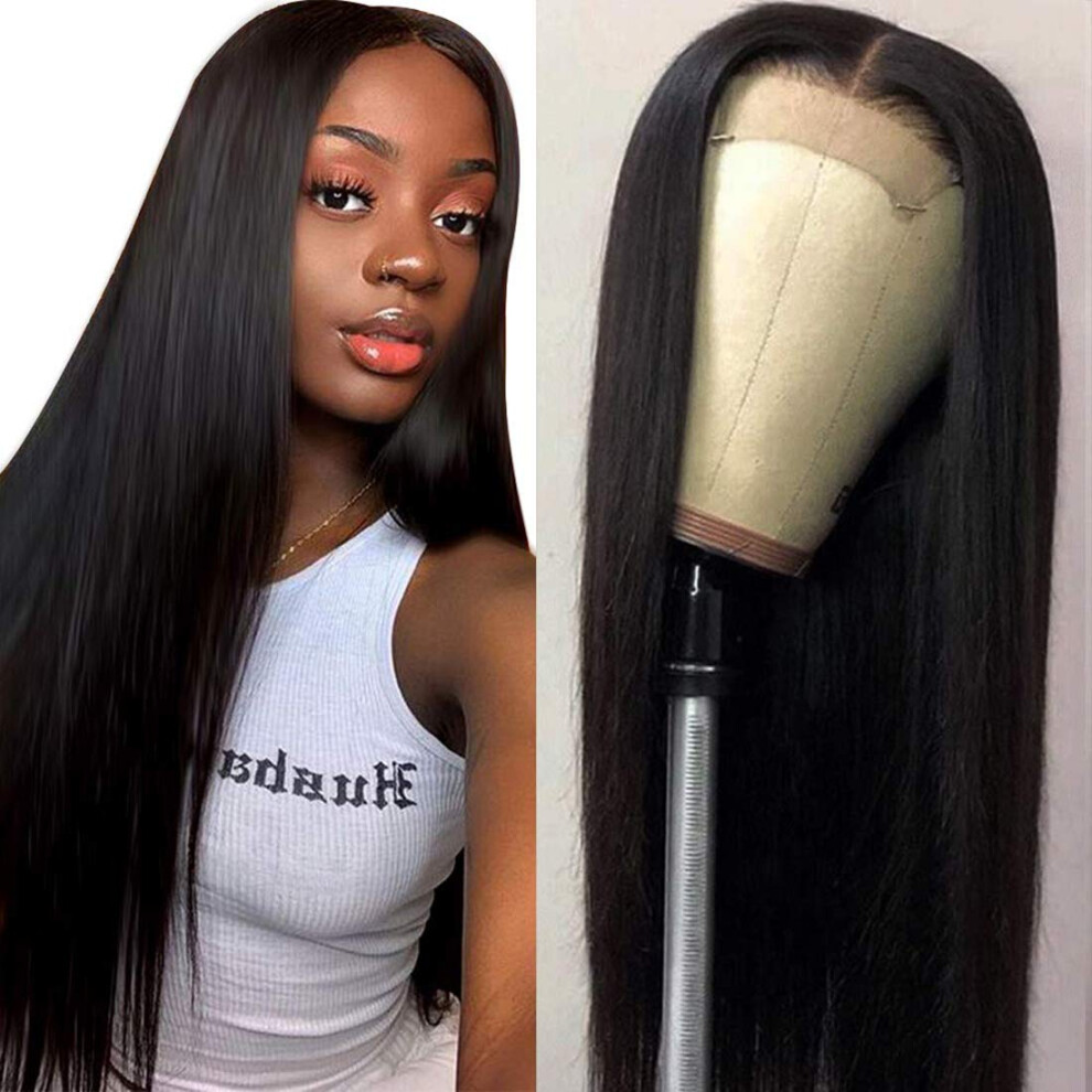 4x4 Lace Front Wig Brazilian Human Hair Straight Pre Plucked 150% Density Natural Hairline 10 Inch