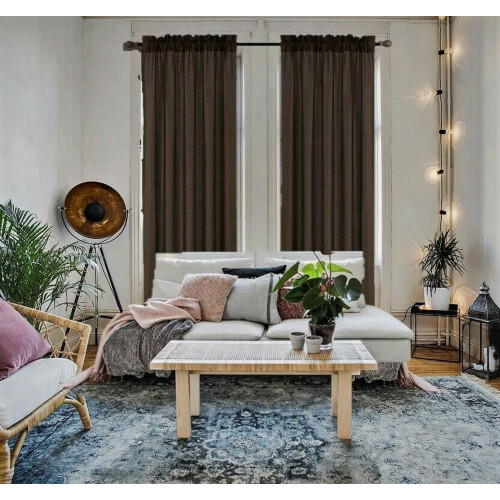 SAMIMPORT-2011 Brown Cross Pattern Rod Pocket Sheer Curtains, 54” x 84” (2 Panels) 1