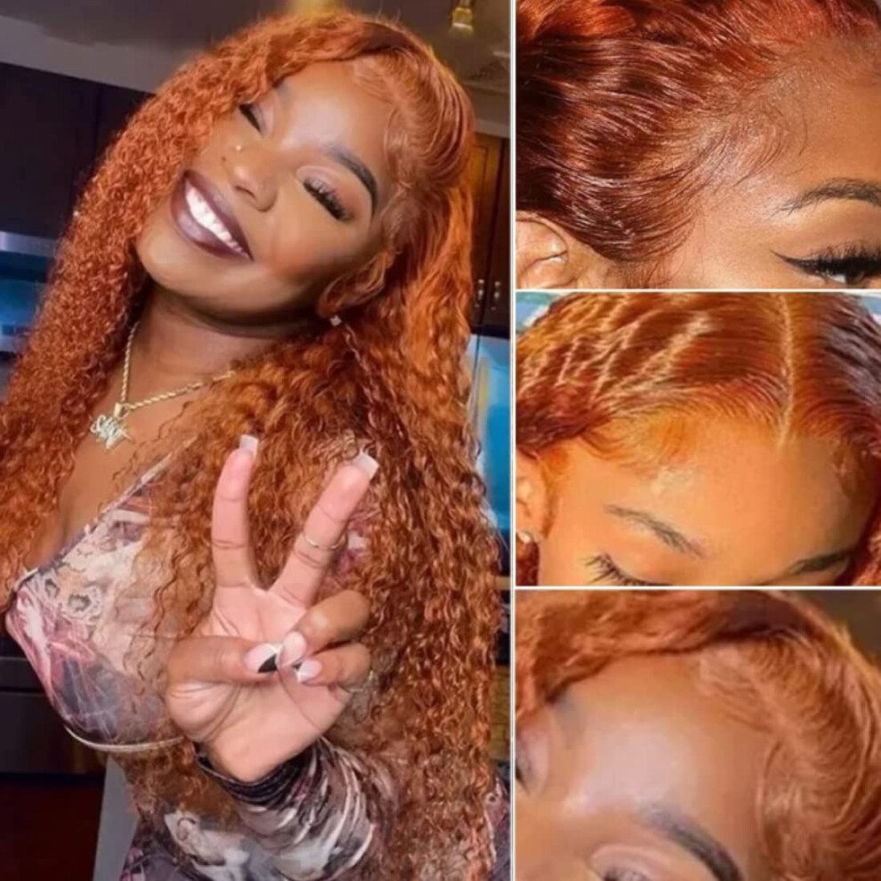 Human Hair Lace Front Wig Ginger Orange Brazilian Virgin Curly 88J Color 24Inch Natural Hairline