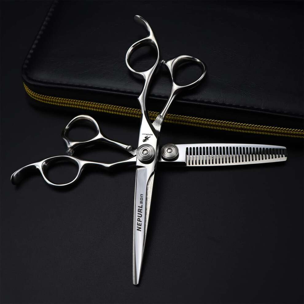 Hair Cutting and Thinning Scissors Set, Japanese 440C Professional Barber Shears with Ergonomic Grip