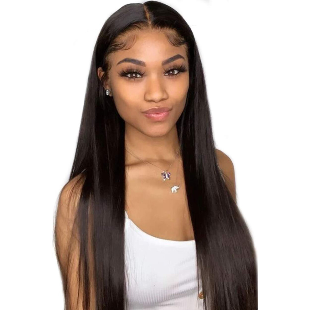 Lace Front Wig 26 Inch Straight Synthetic Heat Resistant Fiber with Natural Hairline for Women