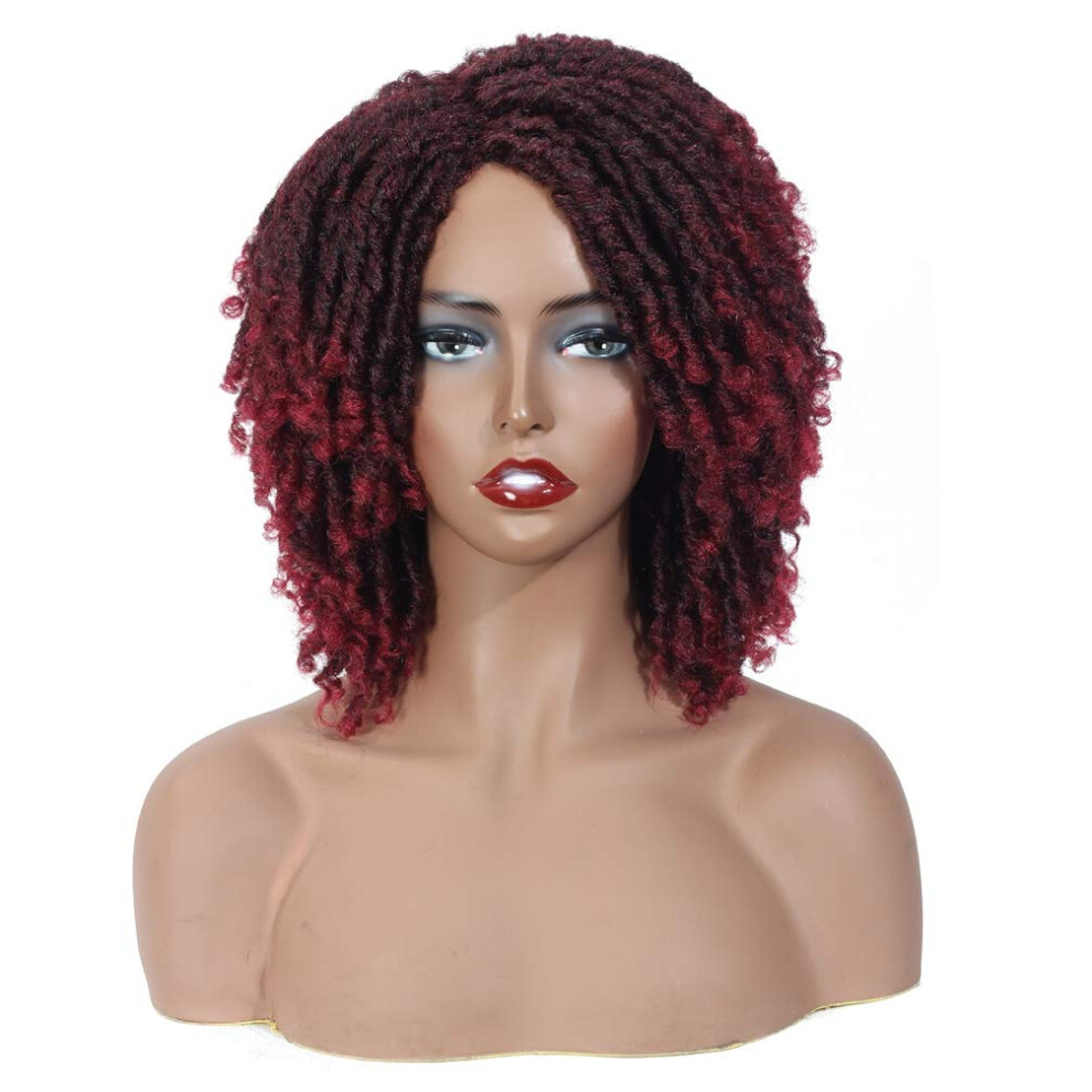 Unisex Black Short Dreadlock Twist Braided Wig For Women Afro Curly Faux Locs Heat Resistant Fiber