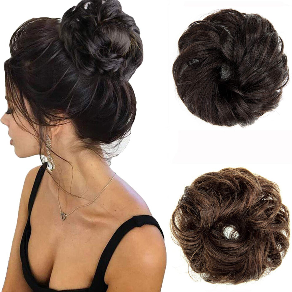 2PCS Messy Bun Hair Piece Remy Human Hair Bun Extension for Quick Updo Styling and Natural Volume