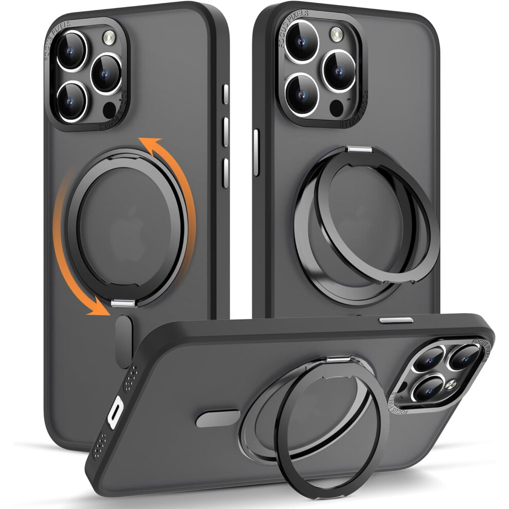 Compatible With Iphone 15 Pro Max Case, 360 Rotatable Magnetic Ring Stand, Mag-Safe, Military-Grade Protection, Translucent Black 9482726583257