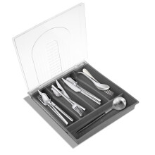 Flatware Storage Box with Lid, 5-Compartment Utensil Drawer Organizer, Dustproof Cutlery Tray, Plastic Silverware Organizer