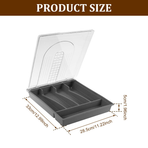 Flatware Storage Box with Lid, 5-Compartment Utensil Drawer Organizer, Dustproof Cutlery Tray, Plastic Silverware Organizer 1