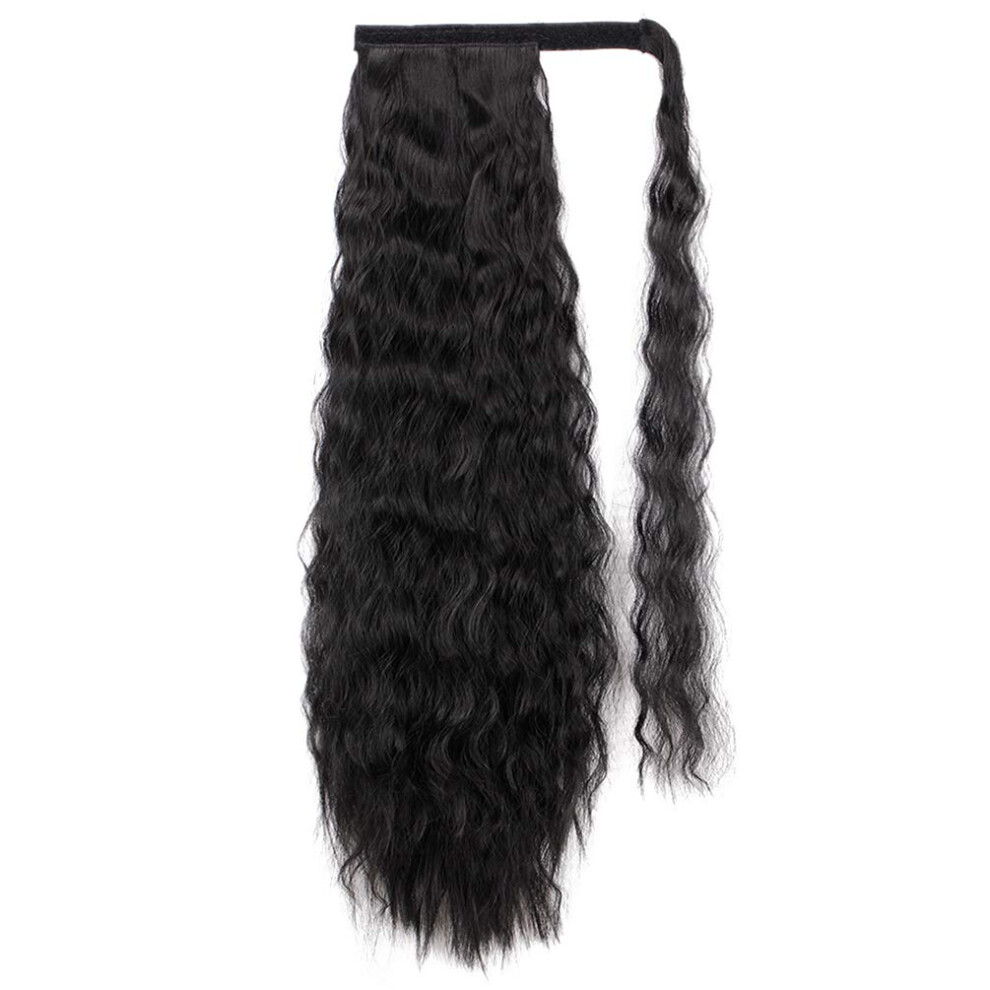 Unisex Ponytail Hair Extension Water Wave Ombre 1B# Synthetic Wrap Around Hairpiece For Instant Volume