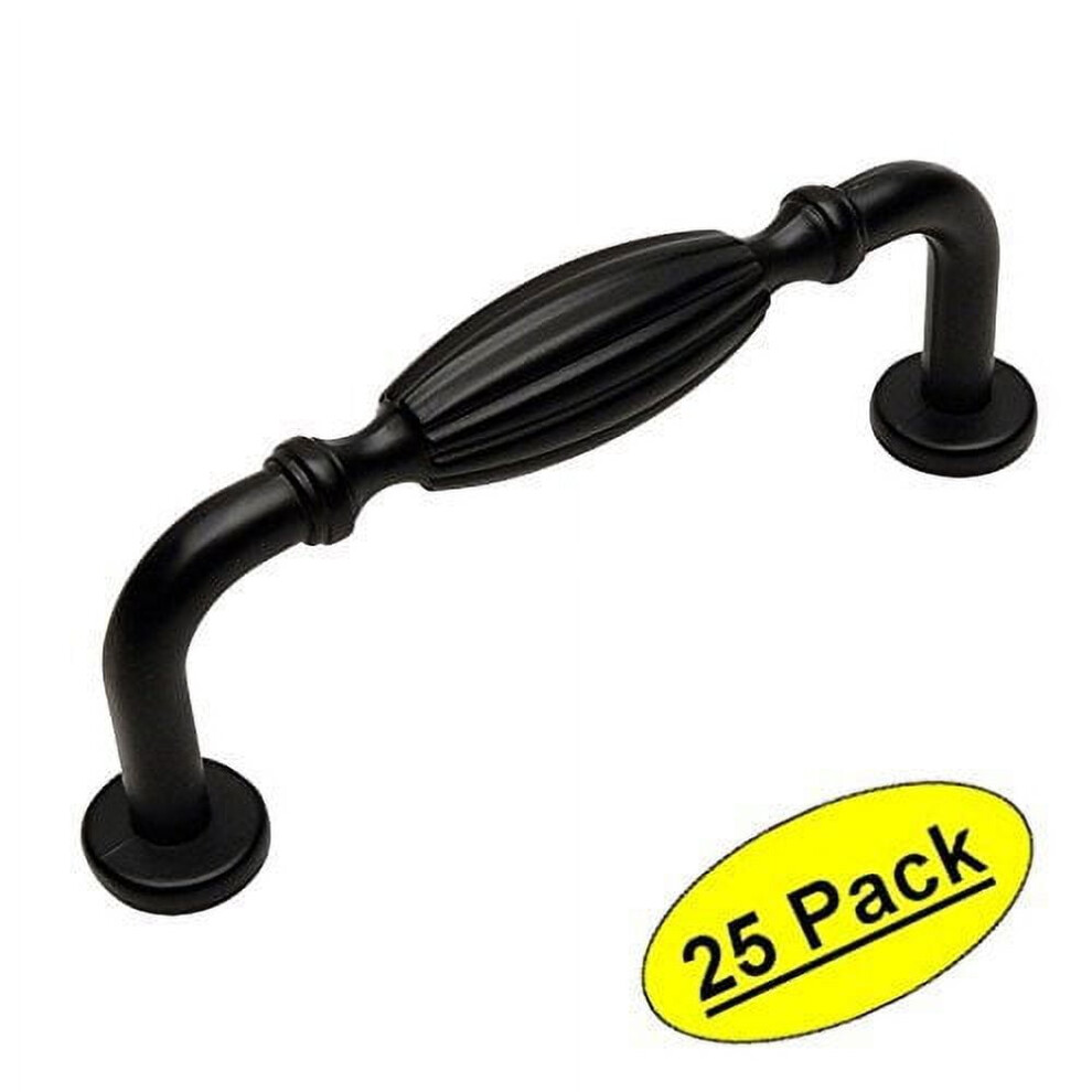 Cosmas 7119Fb Flat Black Country Style Cabinet Hardware Ribbed Handle Pull - 3" Inch (76Mm) Hole Centers - 25 Pack 9482828980671