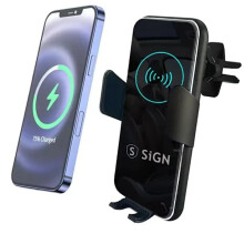 Soporte para teléfono de coche SiGN con carga inalámbrica, 15W - Negro