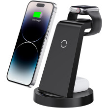 3-i-1-opladerstation kompatibel med iPhone - Trådløs oplader kompatibel med Apple-produkter - Opladerdock kompatibel med AirPods (iPhone)