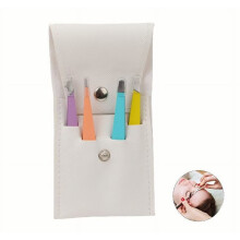 Tweezers Set of 4 Pcs, Professional Precision for Eyebrows, Facial, Chin Hair, Splinter & Ingrown Hair Removal, Colorful