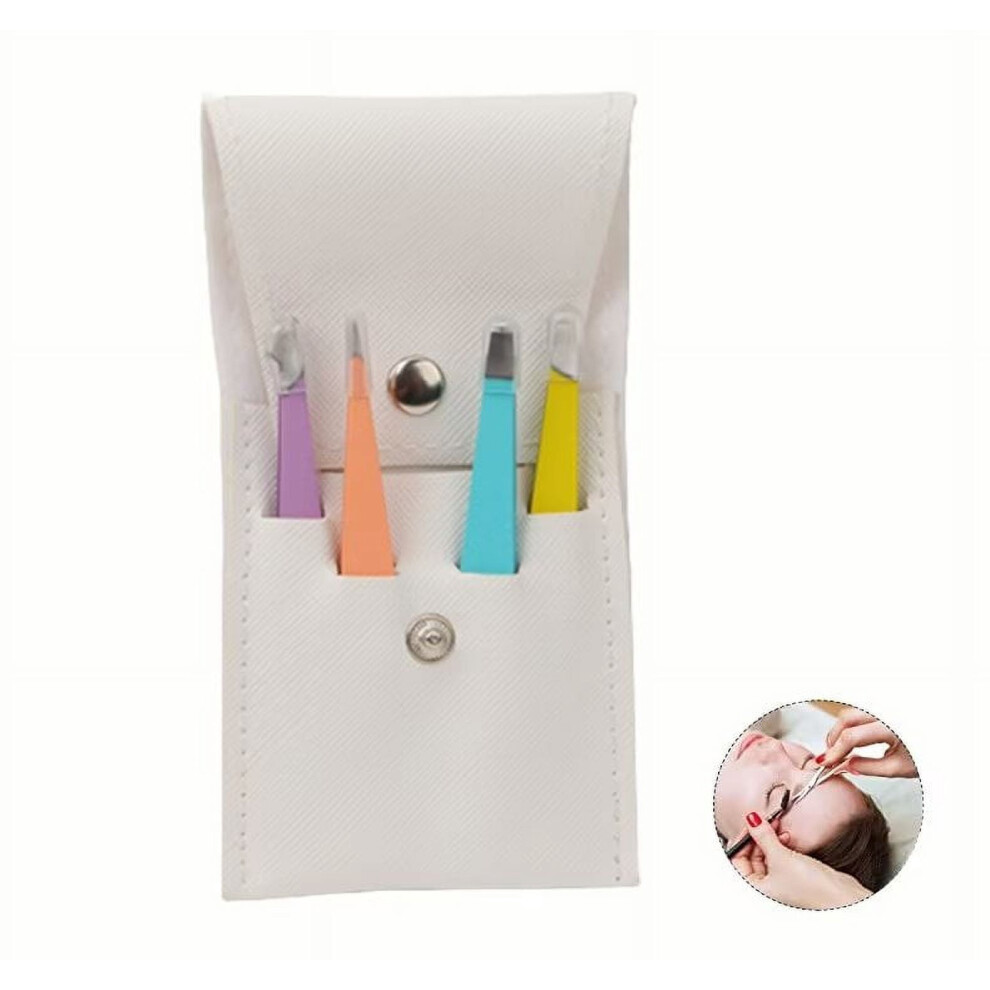 Tweezers Set of 4 Pcs, Professional Precision for Eyebrows, Facial, Chin Hair, Splinter & Ingrown Hair Removal, Colorful