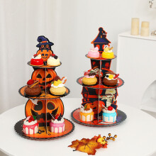 Jacenvly New Halloween Pumpkin Multilayer Cake Rack, Paper Tray, Party Snack Set, Fall Decorations for Home, Compatible with Halloween Theme