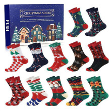 12 Paar Socken-Adventskalender 2024, lustiger Weihnachtskalender für Männer und Frauen, Socken als Gastgeschenk (A)