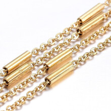 1 rollo de cadenas de cable de acero inoxidable 304 hechas a mano con revestimiento iónico (IP), soldadas con cuentas de columna de carrete planas