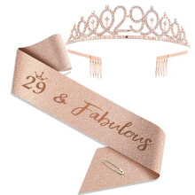 Geburtstagsschal und Tiara, roségoldener Geburtstagsschal mit Krone, 40 cm Durchmesser, fabelhafte Schulterträger und Tiara für Damen, Größe 29,