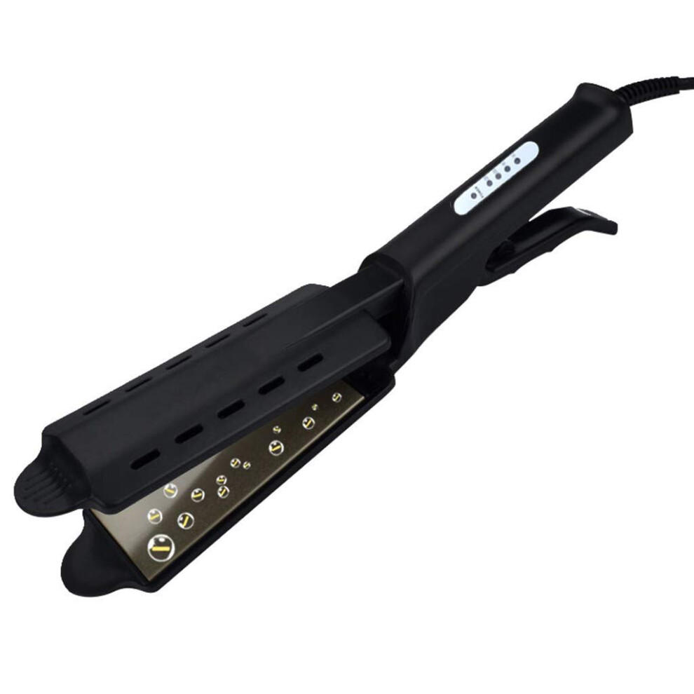 Black Professional Steam Hair Straightener Ceramic Tourmaline Ionic Flat Iron, Fast Heat, Touch Control, Wide Plates For Straightening And Curling