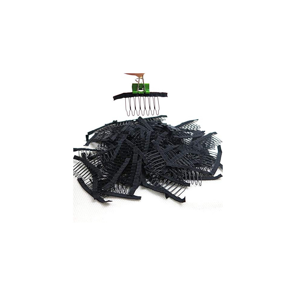 Unisex Black 50Pcs Stainless Steel 7Teeth Wig Combs For Secure Attachment, Comfortable Ushape,
